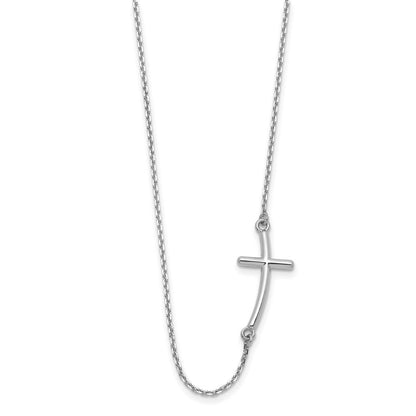 10K Weißgold Groß Seitlich Gebogen Kreuz Halskette