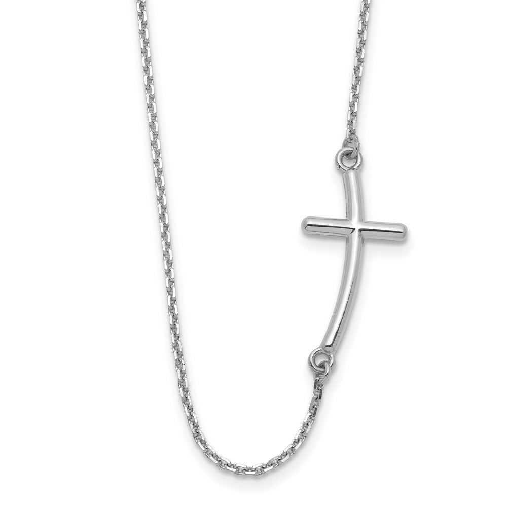 10K Weißgold Groß Seitlich Gebogen Kreuz Halskette