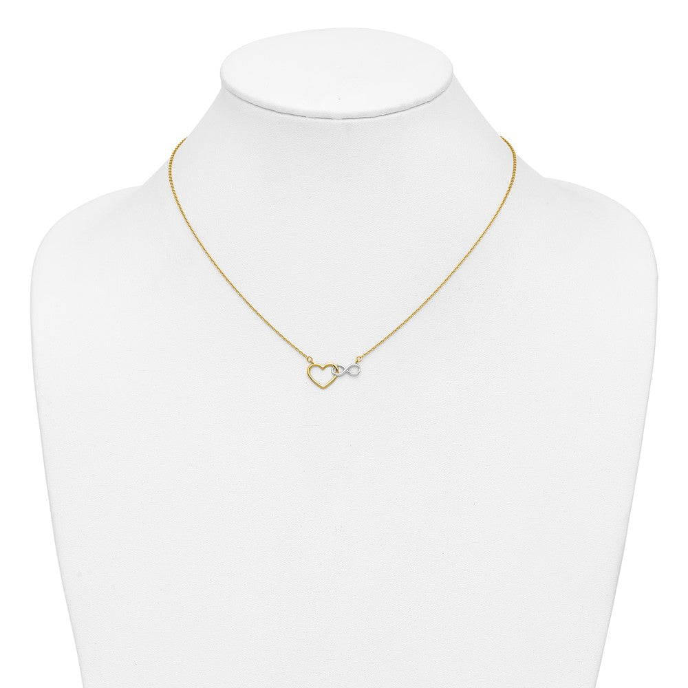 10K Gelb mit Rhodium 10ky & Weiß Rhodium Herz mit Unendlichkeit Symbol Halskette