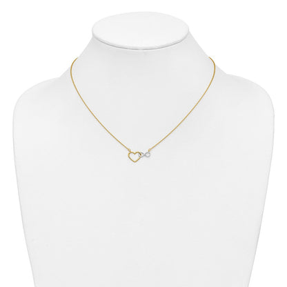10K Gelb mit Rhodium 10ky & Weiß Rhodium Herz mit Unendlichkeit Symbol Halskette