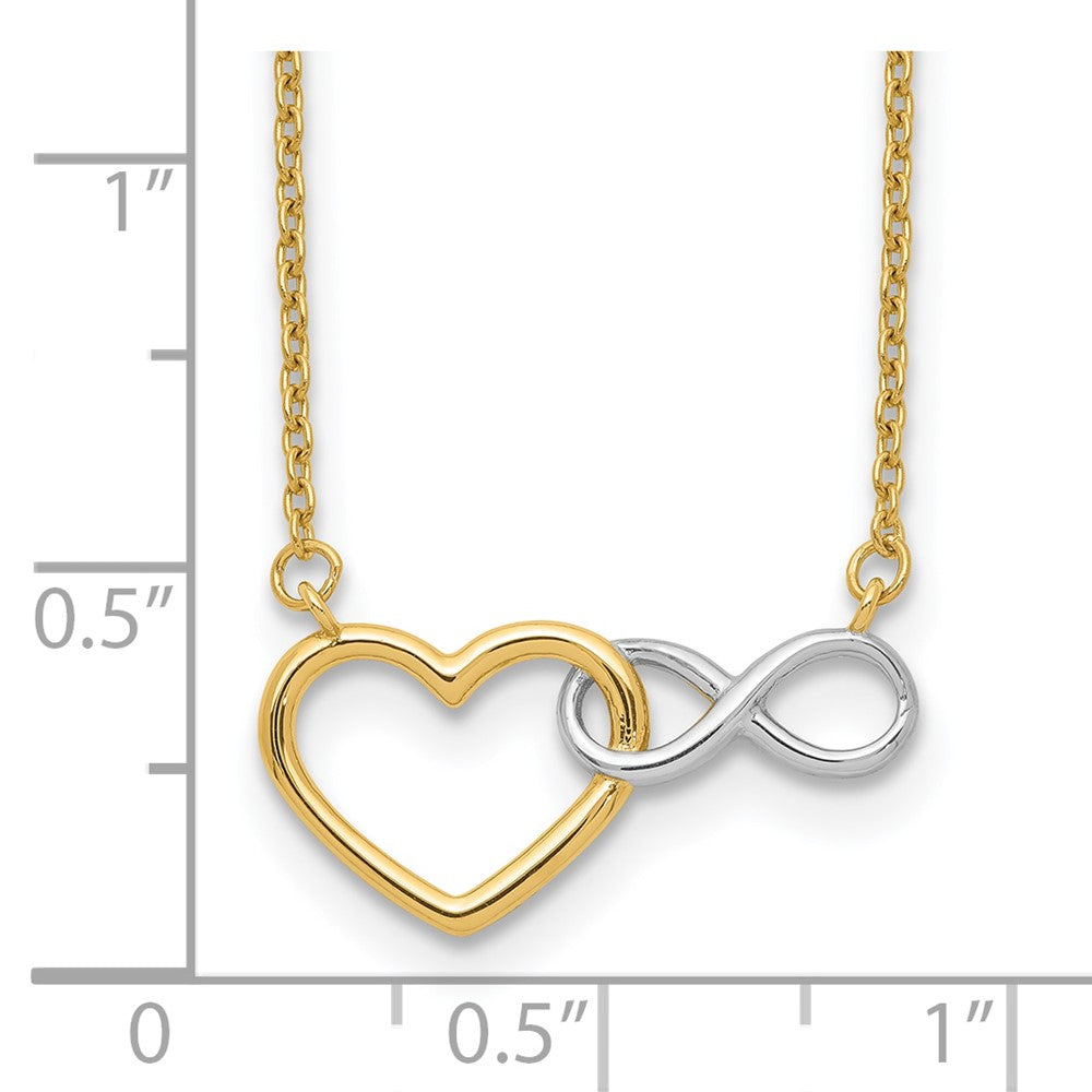 10K Gelb mit Rhodium 10ky & Weiß Rhodium Herz mit Unendlichkeit Symbol Halskette
