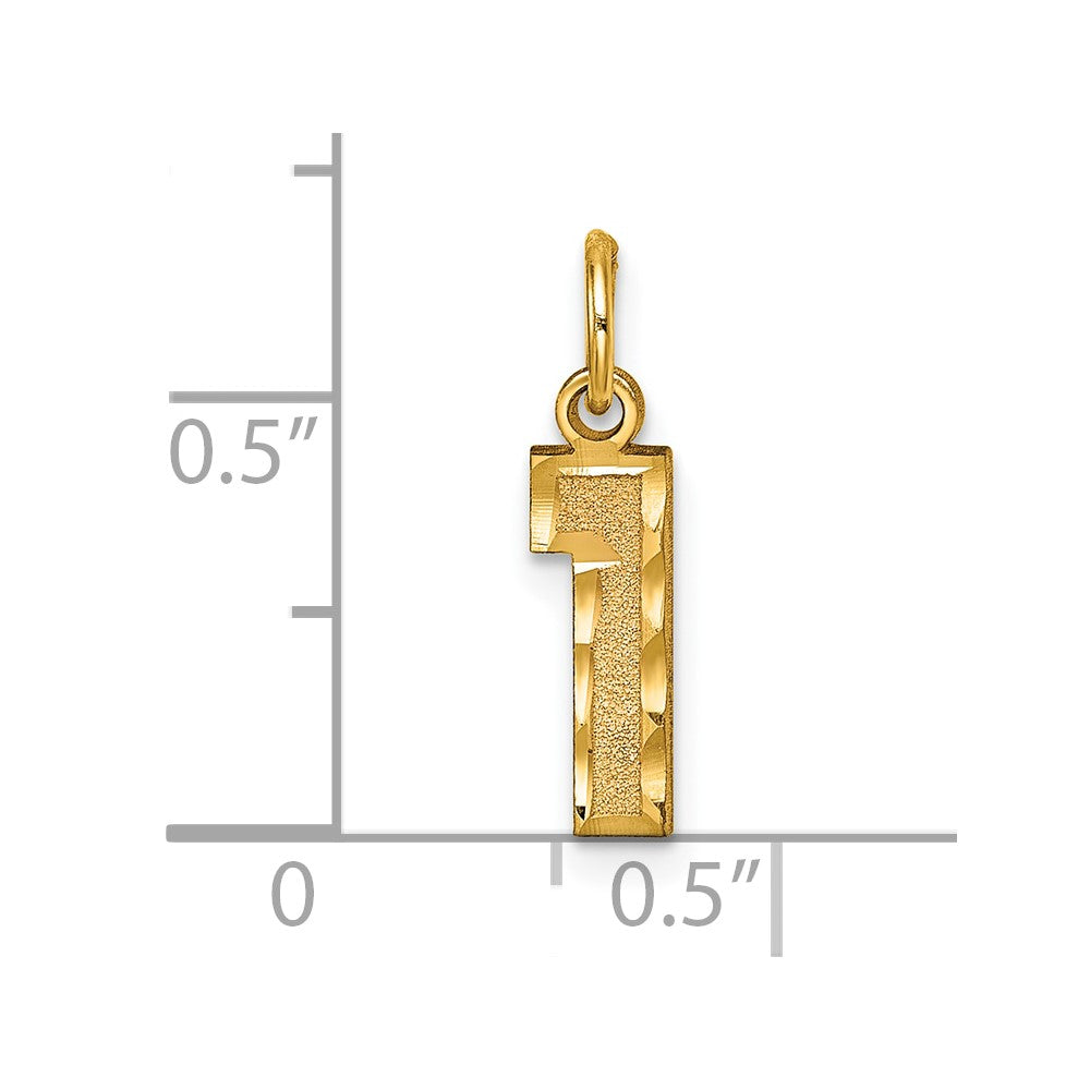 10K Gelbgold 10ky Casted Klein Diamantiert Zahl 1 Charm