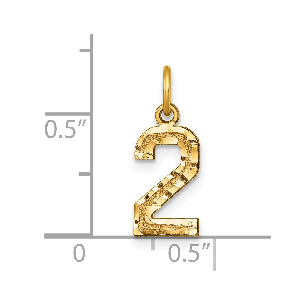 10K Gelbgold 10ky Casted Klein Diamantiert Zahl 2 Charm