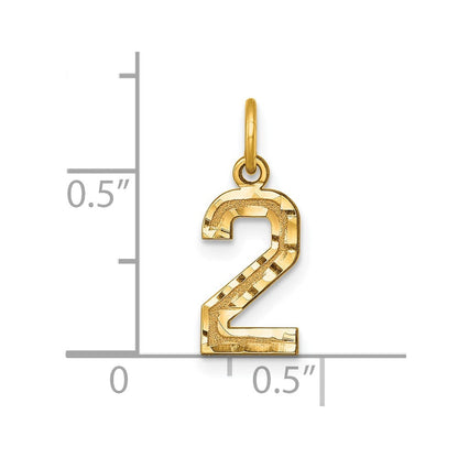 10K Gelbgold 10ky Casted Klein Diamantiert Zahl 2 Charm