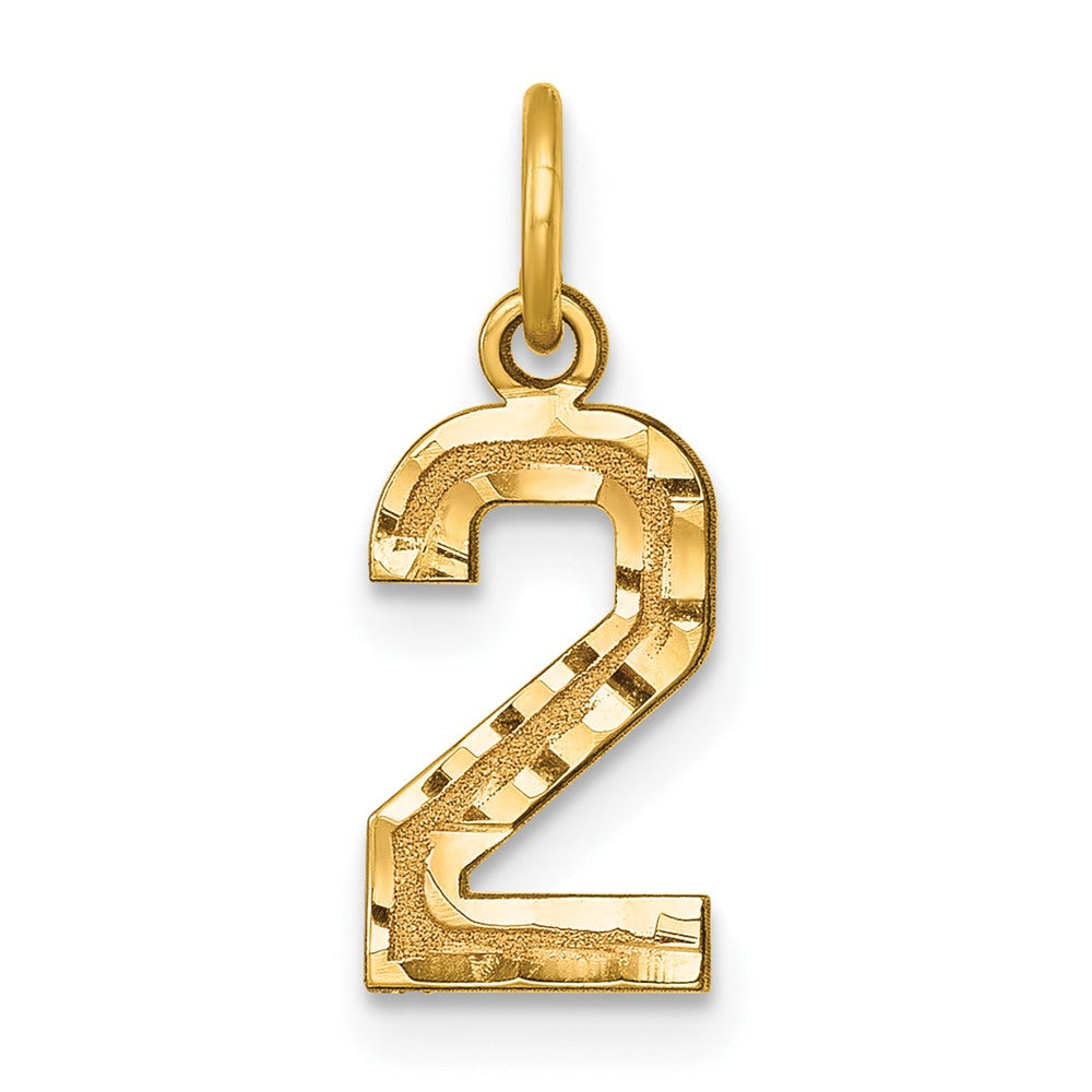 10K Gelbgold 10ky Casted Klein Diamantiert Zahl 2 Charm