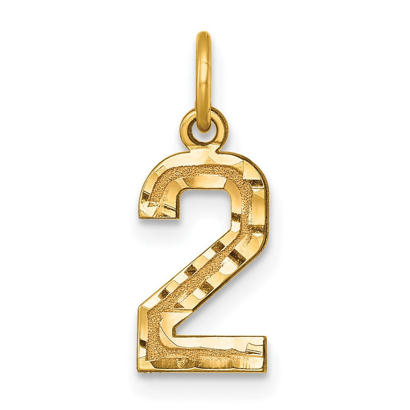 10K Gelbgold 10ky Casted Klein Diamantiert Zahl 2 Charm