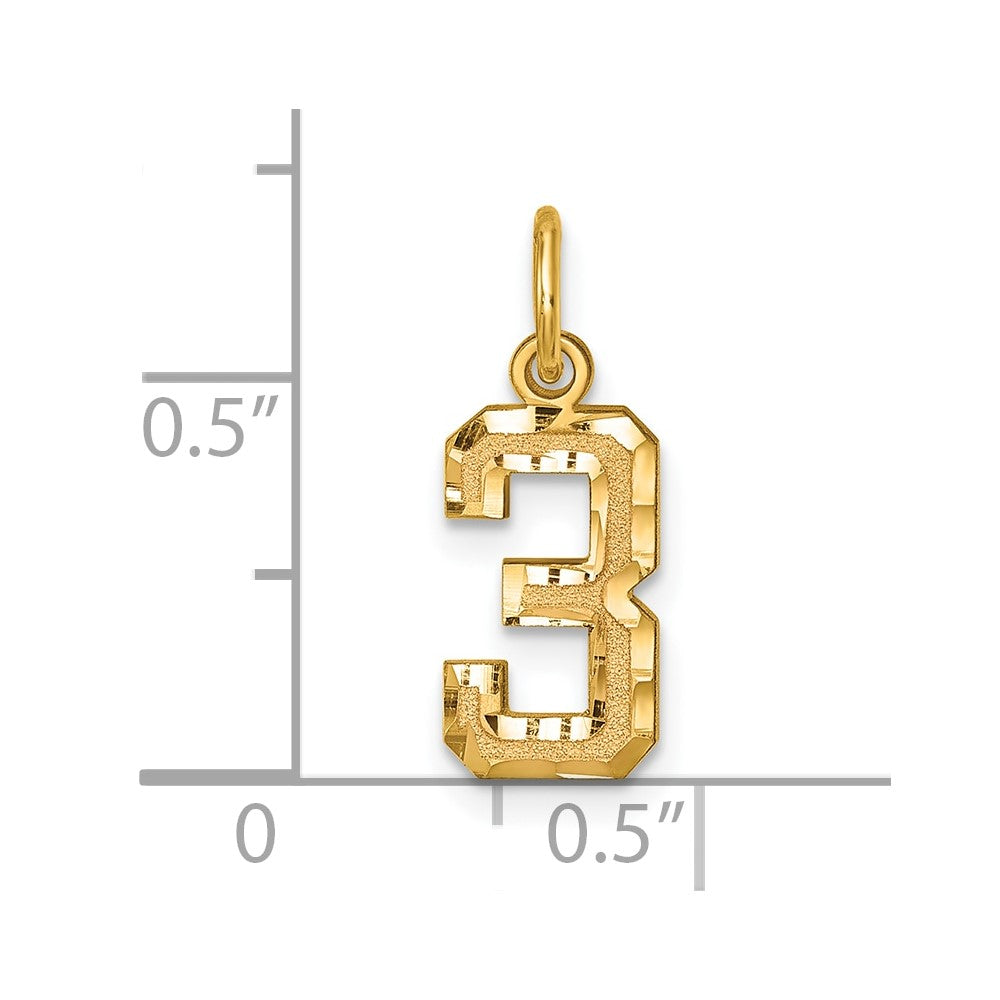 10K Gelbgold 10ky Casted Klein Diamantiert Zahl 3 Charm