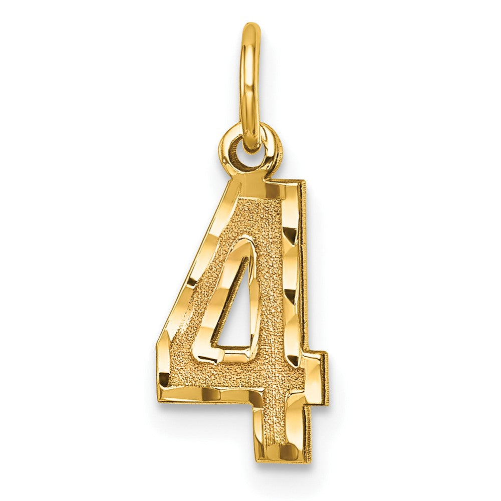 10K Gelbgold 10ky Casted Klein Diamantiert Zahl 4 Charm