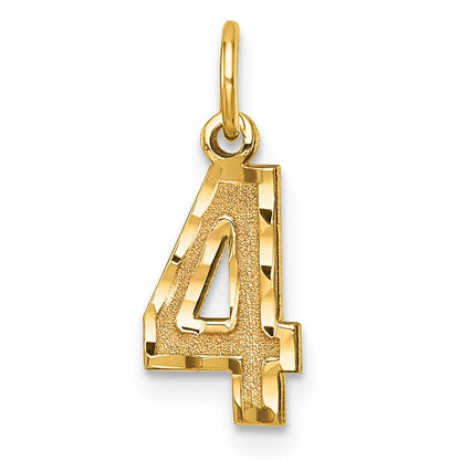 10K Gelbgold 10ky Casted Klein Diamantiert Zahl 4 Charm