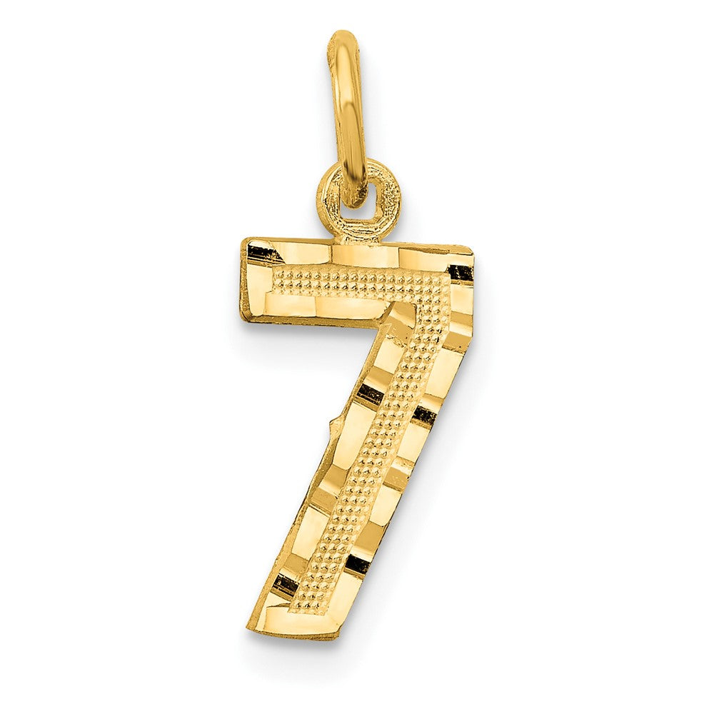 10K Gelbgold 10ky Casted Klein Diamantiert Zahl 7 Charm