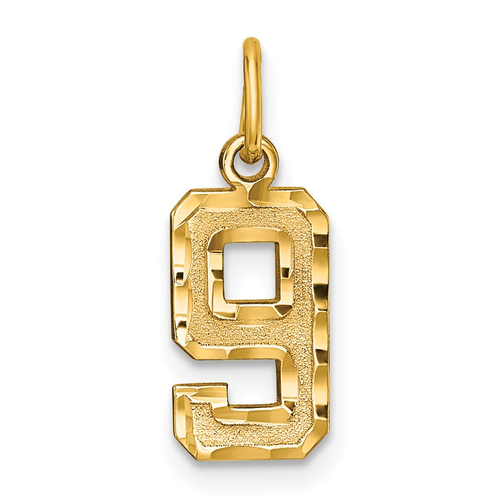 10K Gelbgold 10ky Casted Klein Diamantiert Zahl 9 Charm