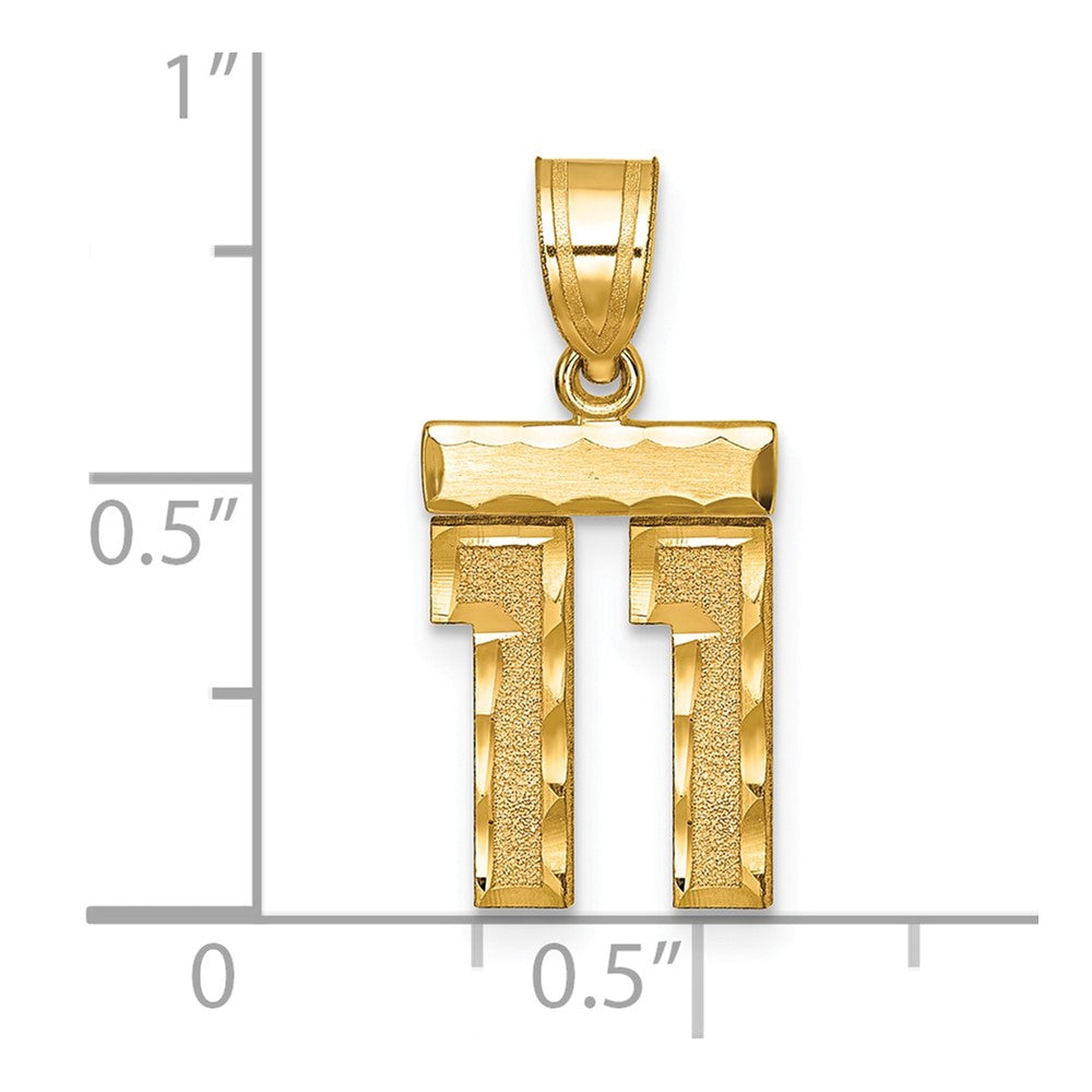 10K Gelbgold Klein Gebürstet Diamantiert Zahl 11 Charm