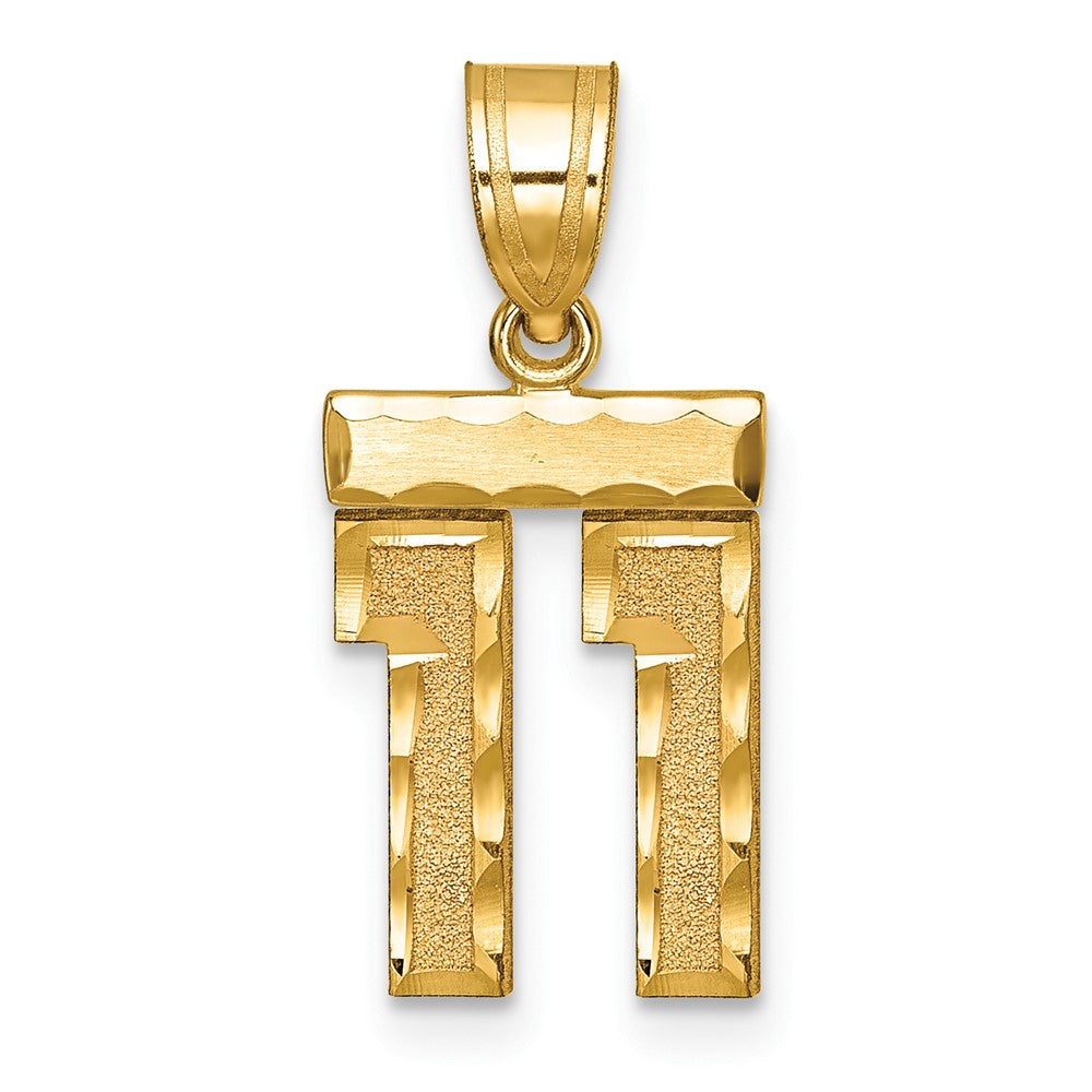 10K Gelbgold Klein Gebürstet Diamantiert Zahl 11 Charm