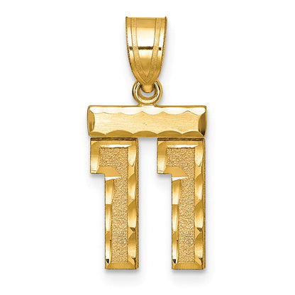 10K Gelbgold Klein Gebürstet Diamantiert Zahl 11 Charm