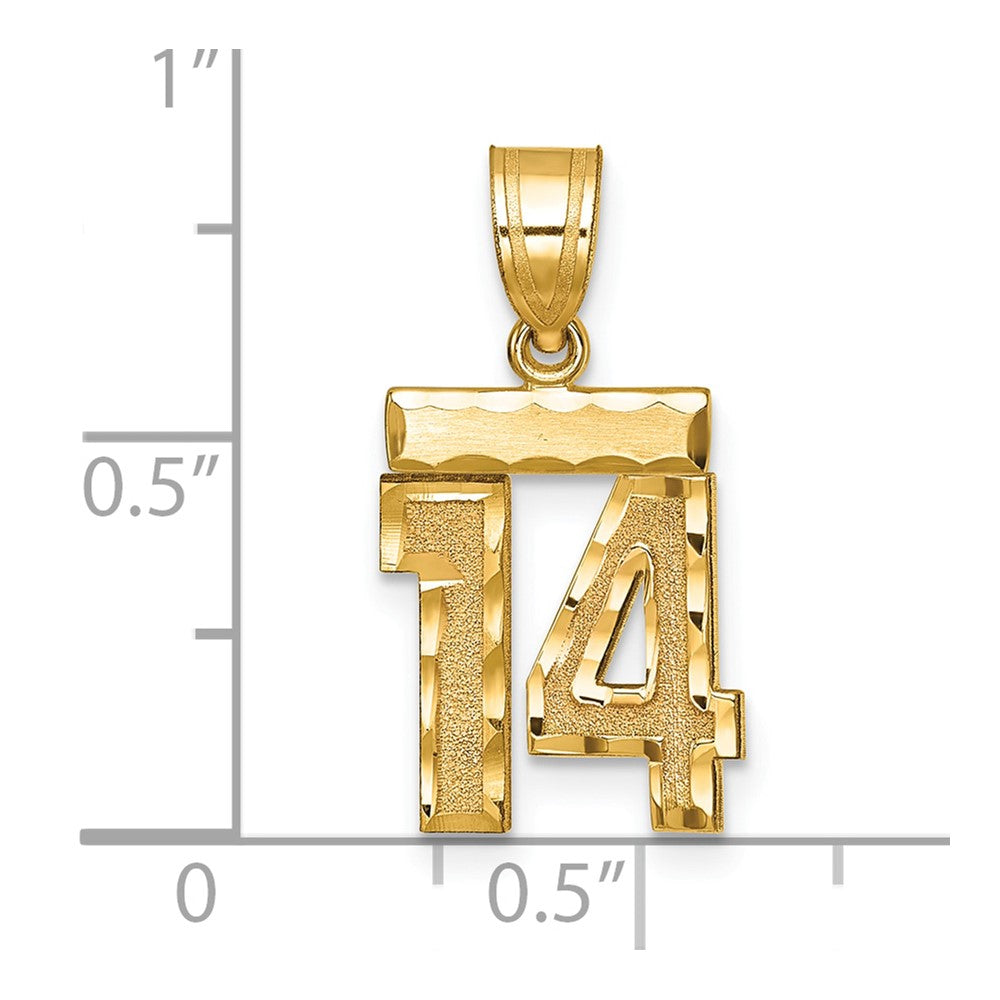 10K Gelbgold Klein Gebürstet Diamantiert Zahl 14 Charm