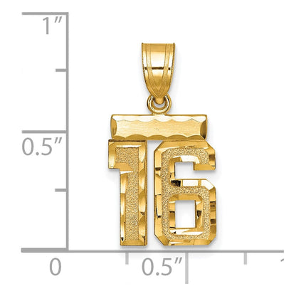 10K Gelbgold 10ky Casted Klein Diamantiert Zahl 16 Charm