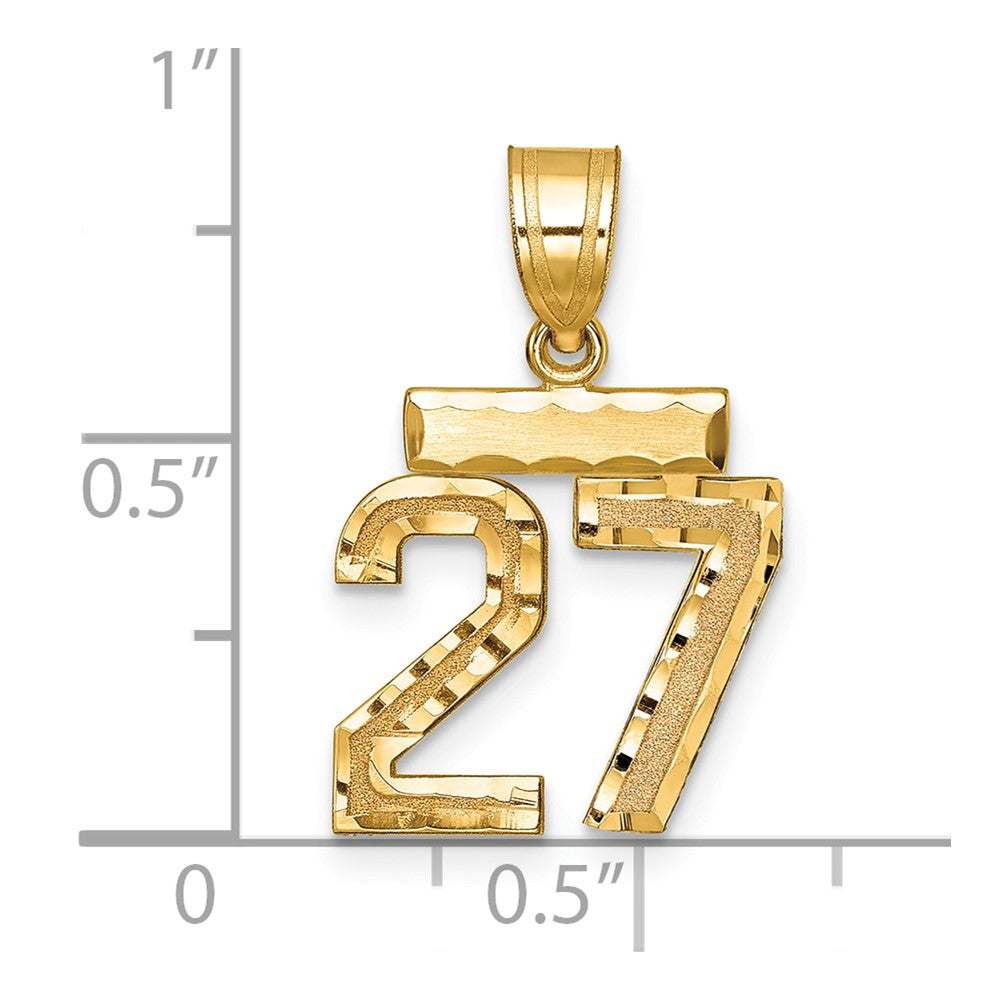 10K Gelbgold Klein Gebürstet Diamantiert Zahl 27 Charm
