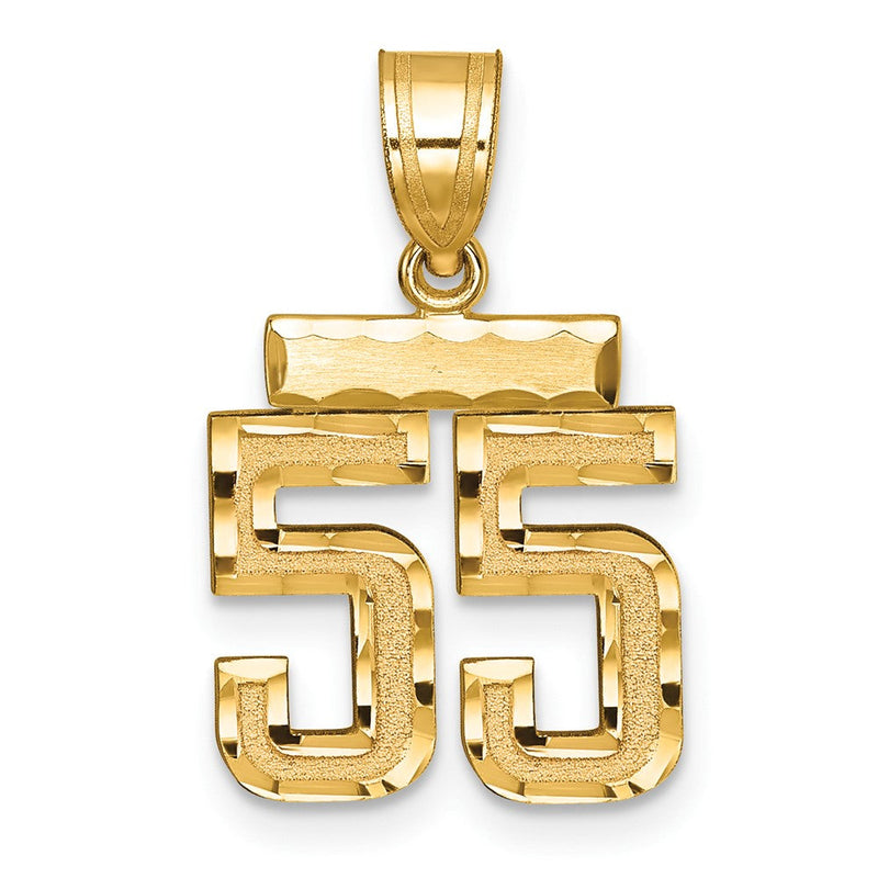 10K Gelbgold Klein Gebürstet Diamantiert Zahl 55 Charm