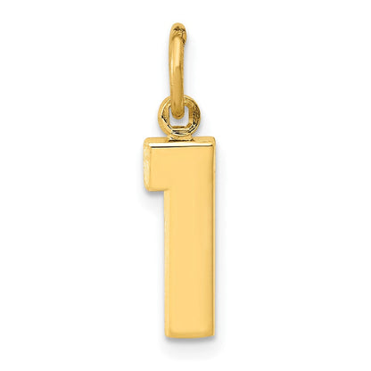 10K Gelbgold Klein Poliert Zahl 1 Charm
