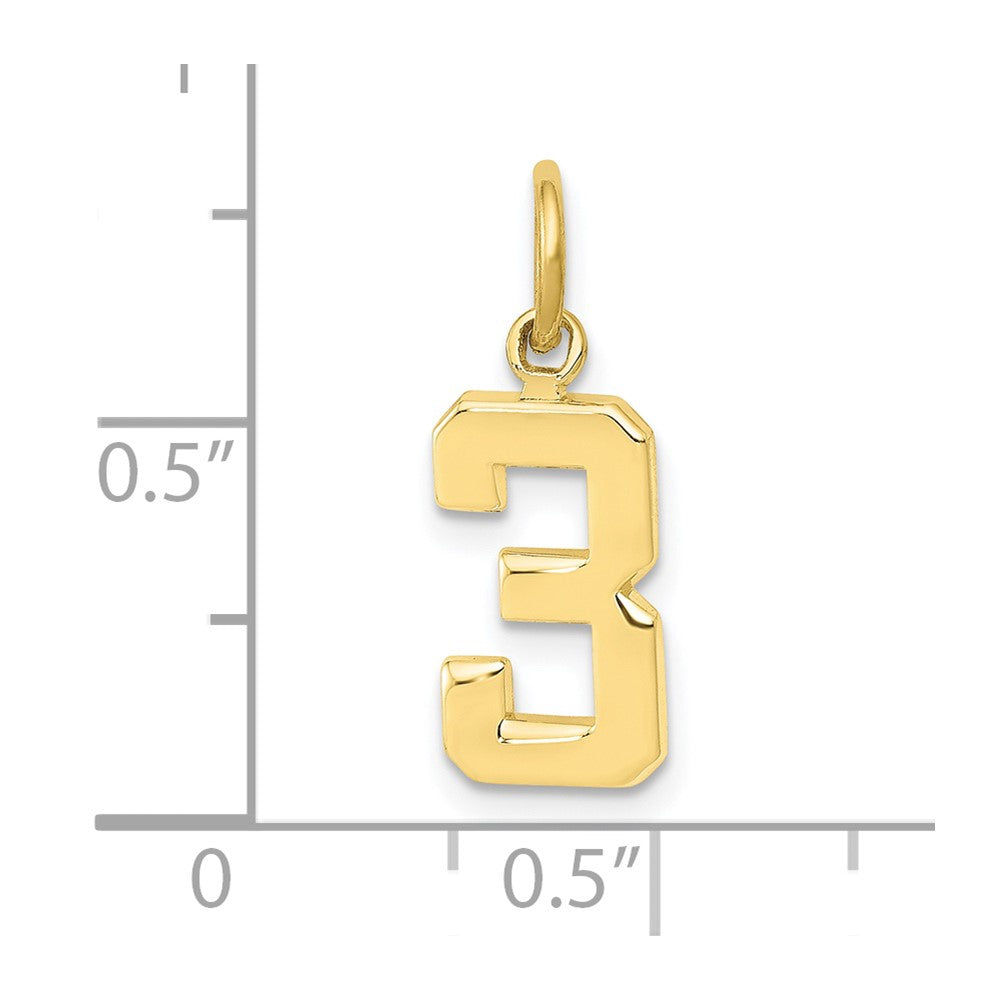 10K Gelbgold Klein Poliert Zahl 3 Charm