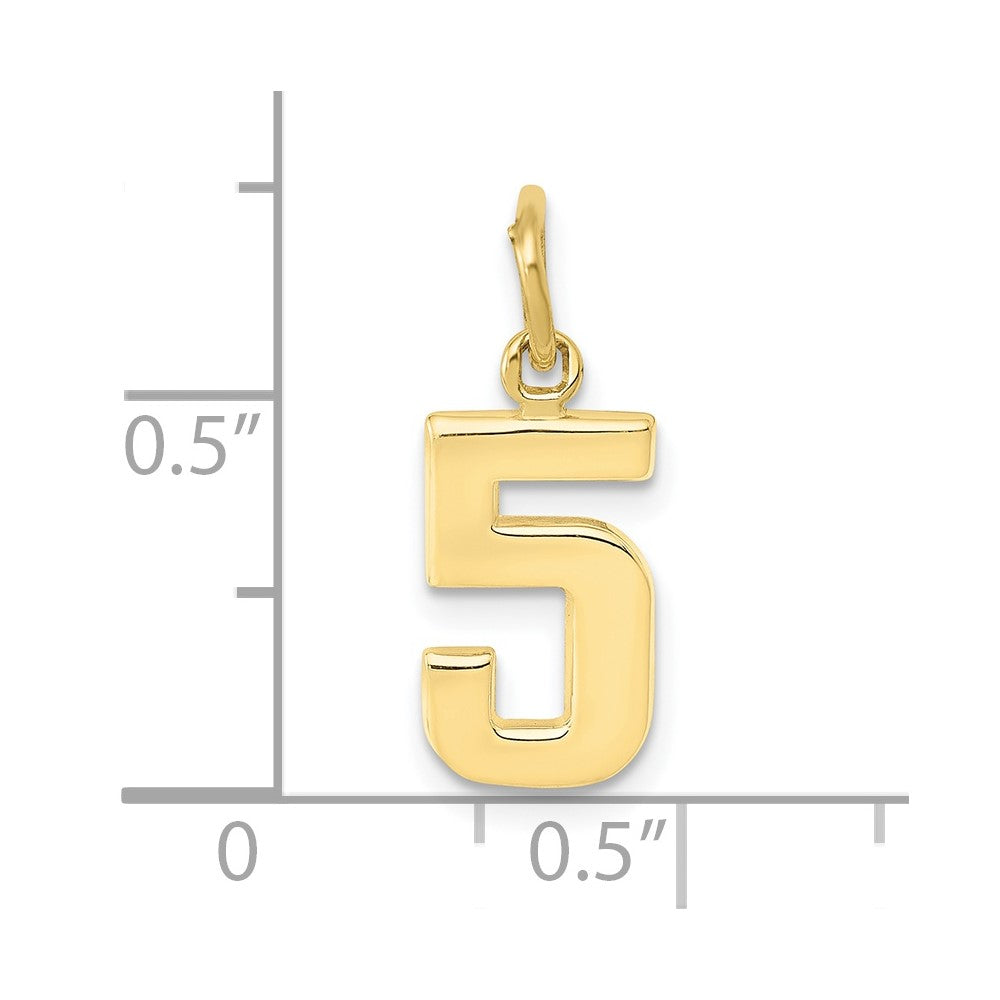 10K Gelbgold Klein Poliert Zahl 5 Charm