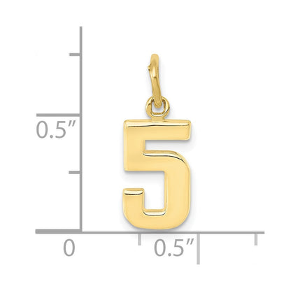 10K Gelbgold Klein Poliert Zahl 5 Charm