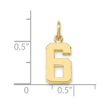 10K Gelbgold Klein Poliert Zahl 6 Charm