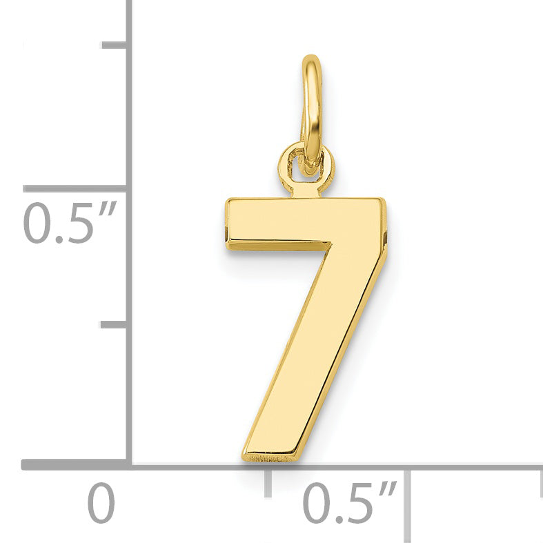 10K Gelbgold Klein Poliert Zahl 7 Charm
