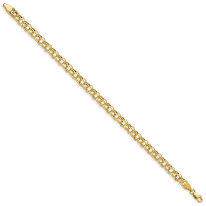 10K Gelbgold Leicht 5mm Diamantiert Doppelt Glieder Charm Armband