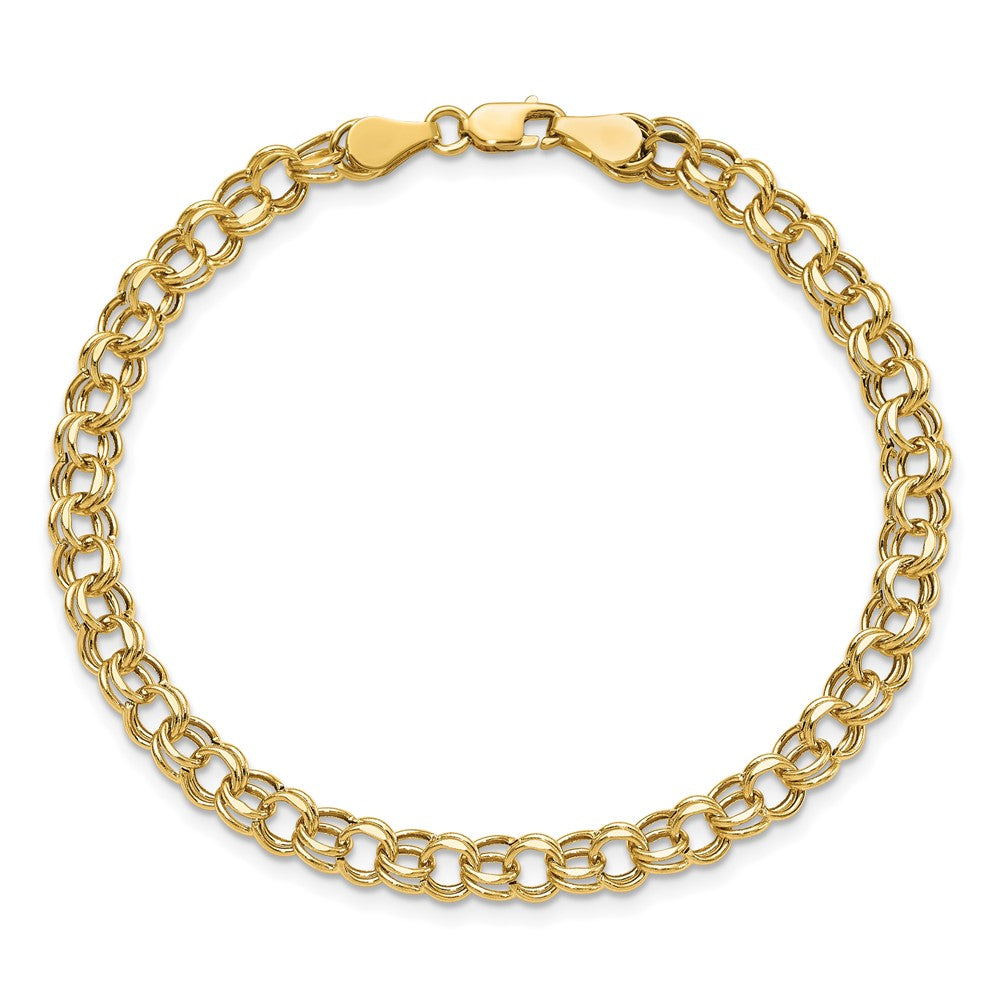 10K Gelbgold Leicht 5mm Diamantiert Doppelt Glieder Charm Armband