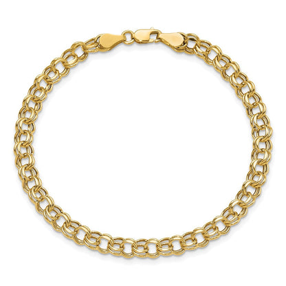 10K Gelbgold Leicht 5mm Diamantiert Doppelt Glieder Charm Armband