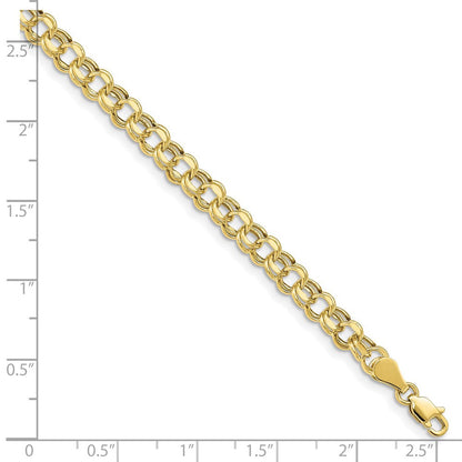 10K Gelbgold Leicht 5mm Diamantiert Doppelt Glieder Charm Armband