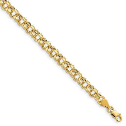 10K Gelbgold Leicht 5mm Diamantiert Doppelt Glieder Charm Armband
