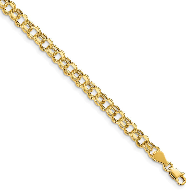 10K Gelbgold Leicht 5mm Diamantiert Doppelt Glieder Charm Armband