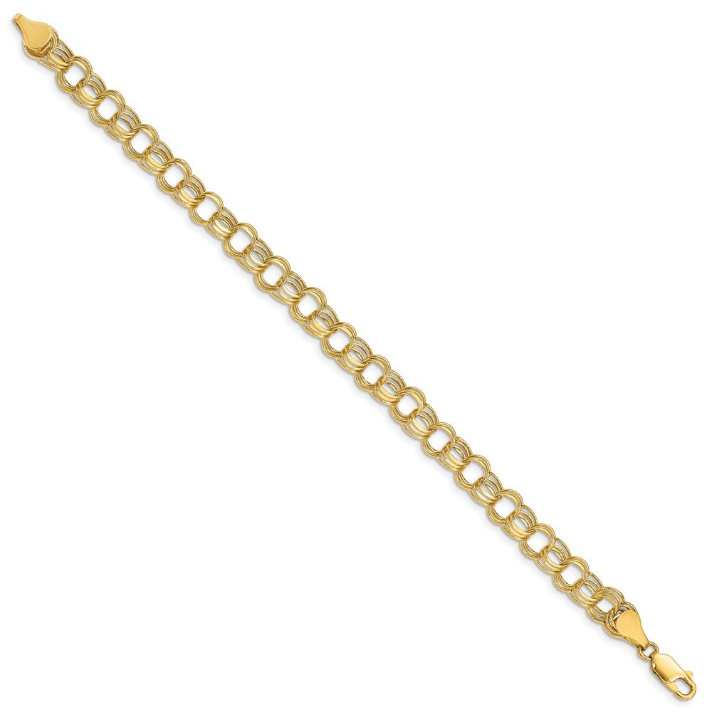 10K Gelbgold Leicht 7mm Dreifach Glieder Charm Armband