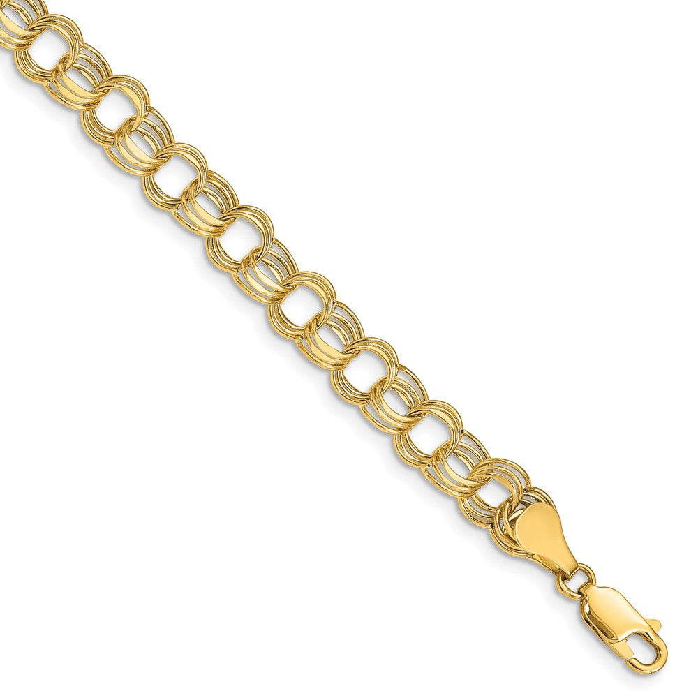 10K Gelbgold Leicht 7mm Dreifach Glieder Charm Armband