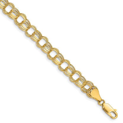 10K Gelbgold Leicht 7mm Dreifach Glieder Charm Armband