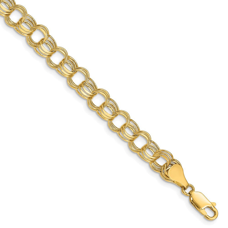10K Gelbgold Leicht 7mm Dreifach Glieder Charm Armband