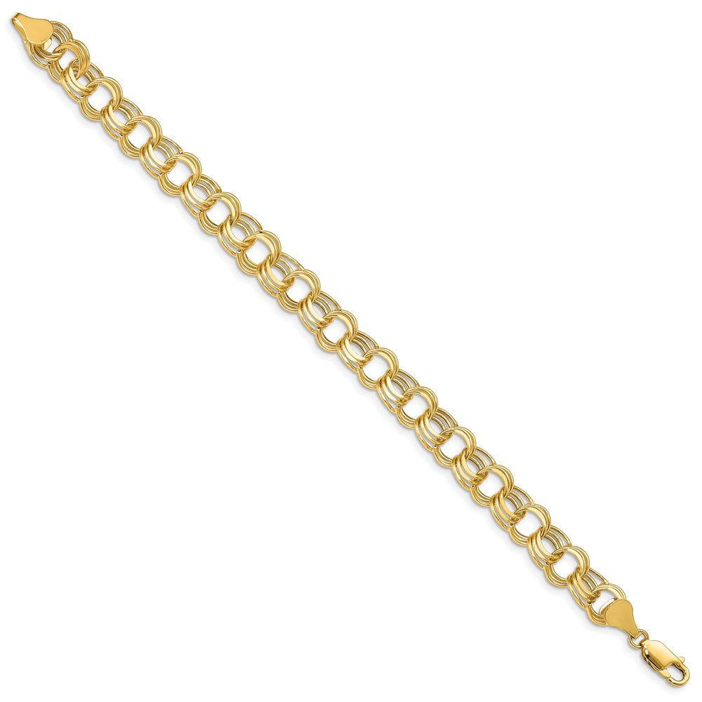 10K Gelbgold Leicht 8.5mm Dreifach Glieder Charm Armband