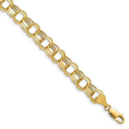 10K Gelbgold Leicht 8.5mm Dreifach Glieder Charm Armband
