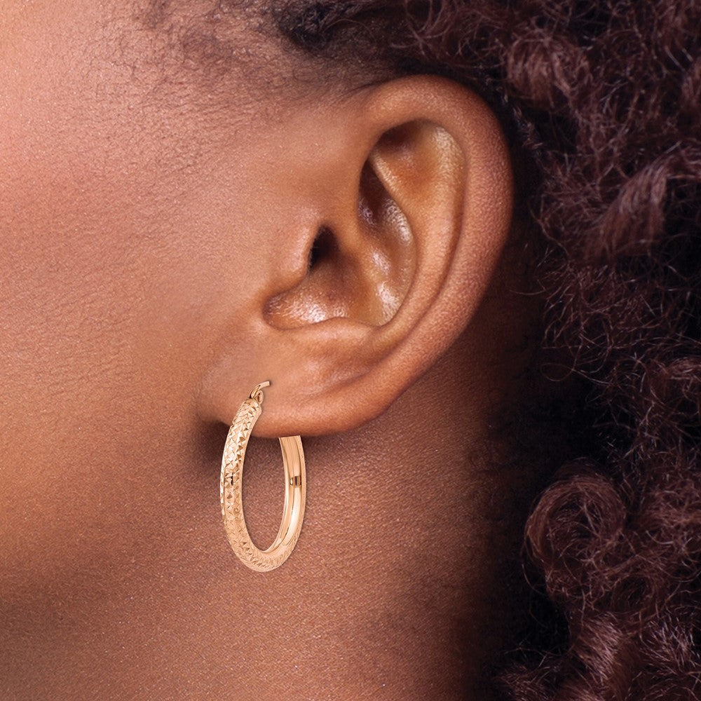 10K Roségold 10K 3mm Diamantiert Creole