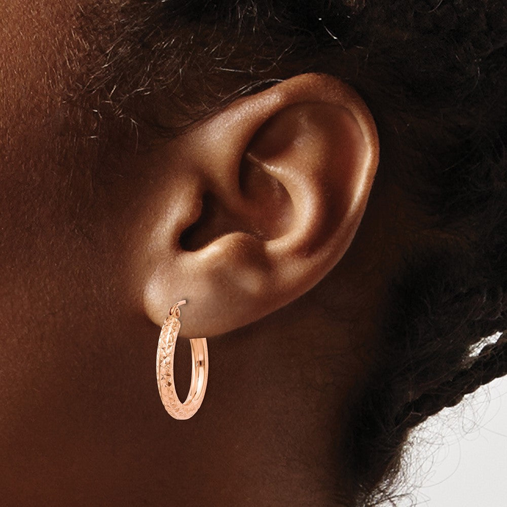 10K Roségold 10K 3mm Diamantiert Creole