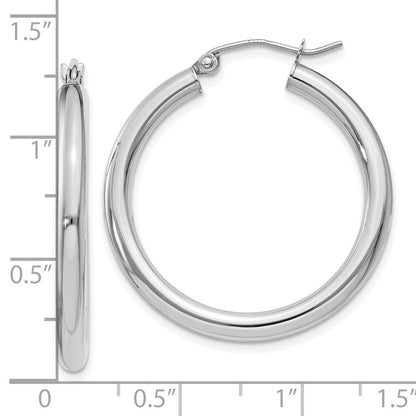 10K Weißgold Poliert 3mm Leicht Röhre Creolen