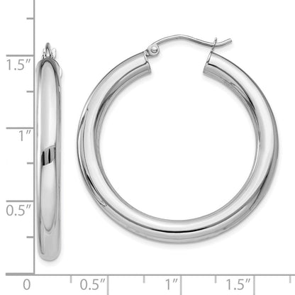 10K Weißgold Poliert 4mm Leicht Röhre Creolen