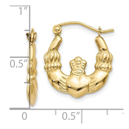 10K Gelbgold Poliert Claddagh Creolen