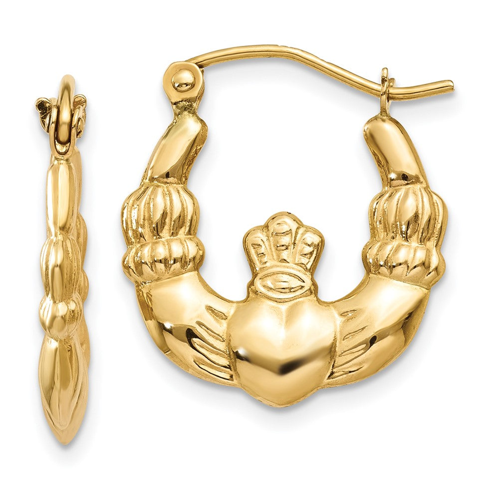 10K Gelbgold Poliert Claddagh Creolen