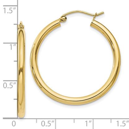 10K Gelbgold Poliert 2.5mm Leicht Röhre Creolen