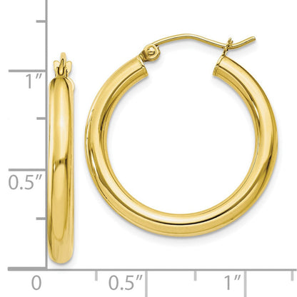 10K Gelbgold Poliert 3mm Röhre Creolen