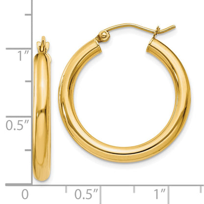 10K Gelbgold Poliert 3mm Leicht Röhre Creolen