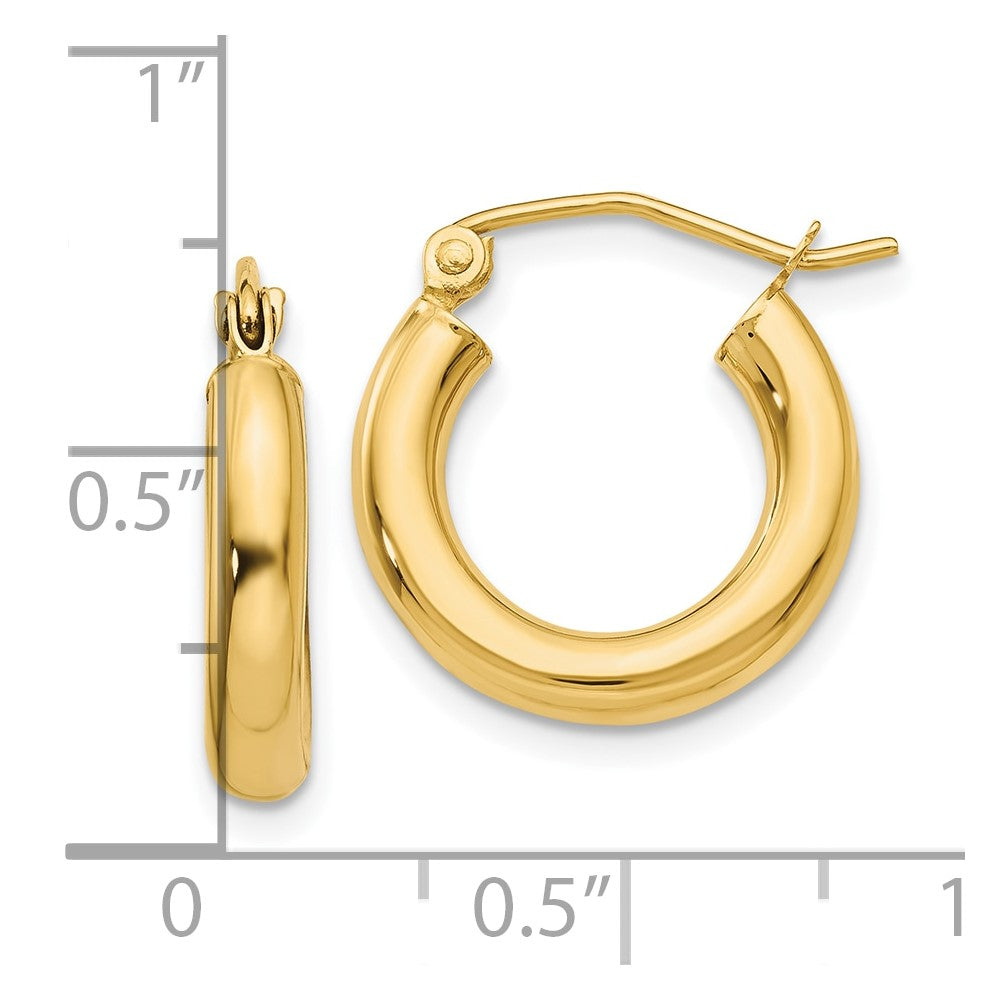 10K Gelbgold Poliert 3mm Leicht Röhre Creolen